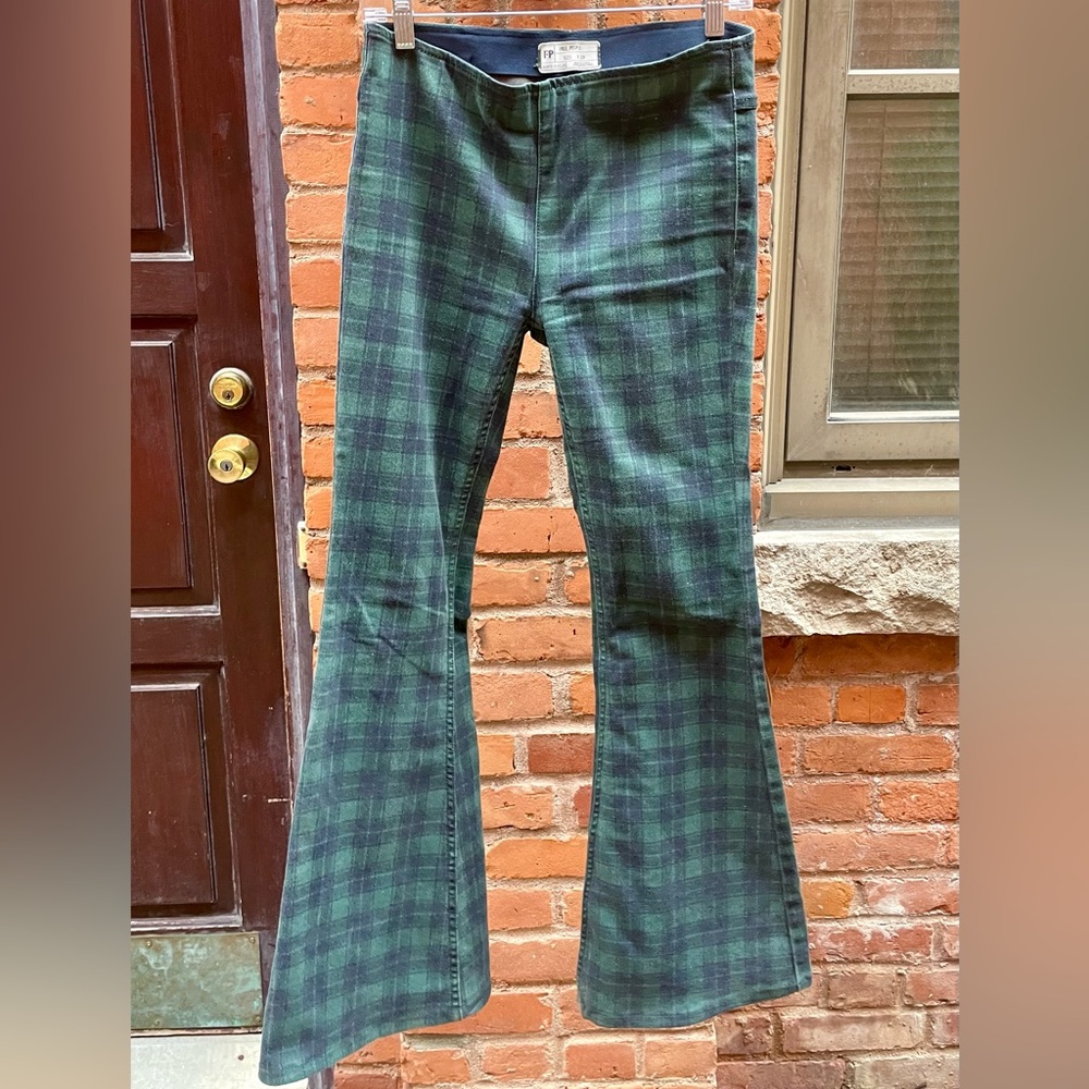 Free People Penny Pull On Flare - Plaid Pine Combo (sz 28 Short)